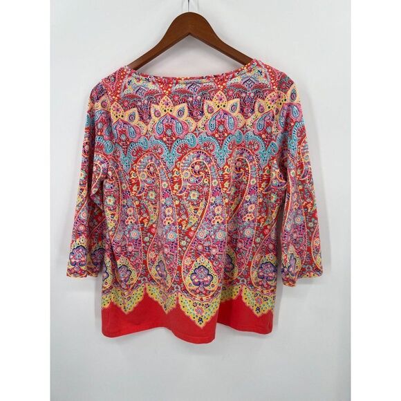 Talbots Petites Women Size LP Colorful Medallion Paisley T-Shirt Top - Picture 2 of 6